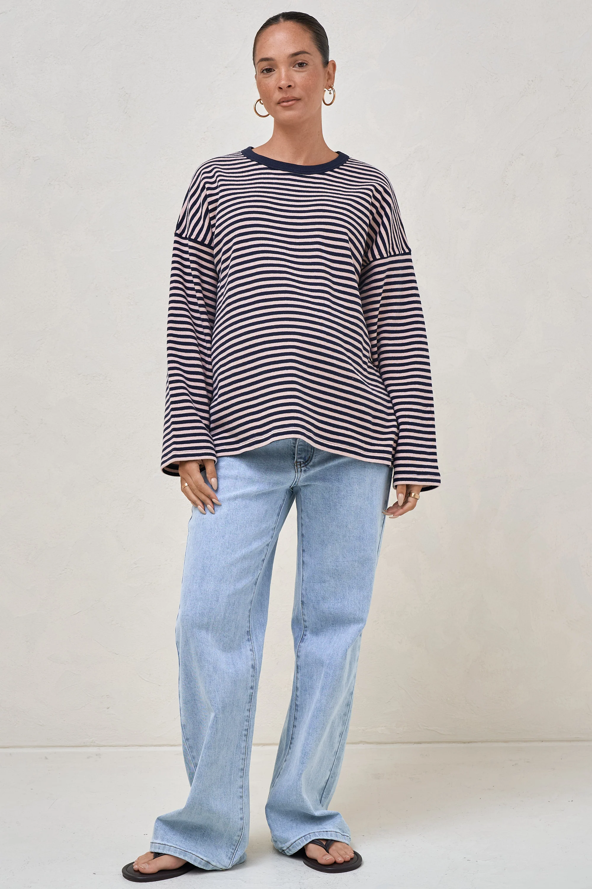 Outline Long Sleeve Top - Navy/Pink
