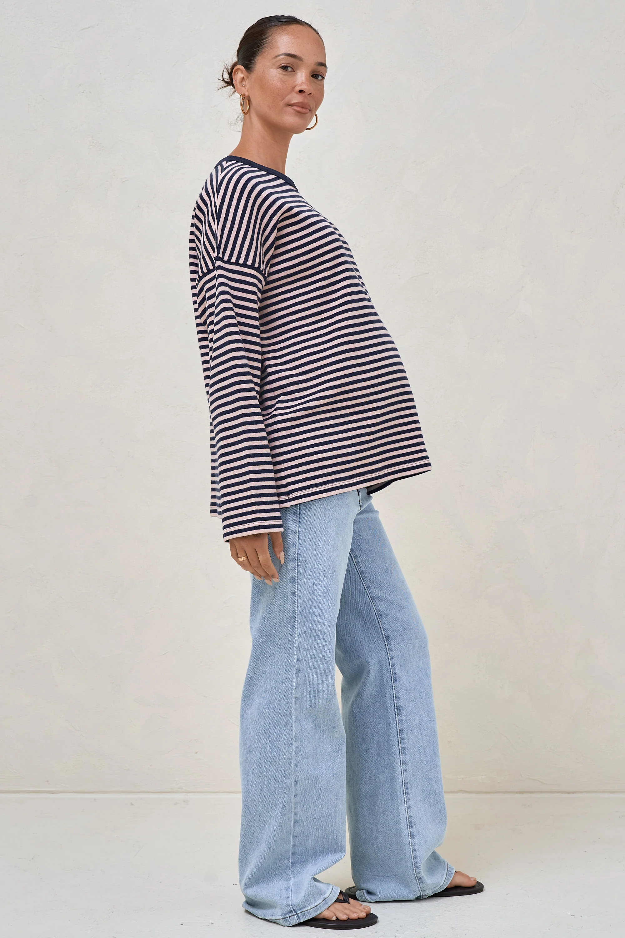 Outline Long Sleeve Top - Navy/Pink - Image 2
