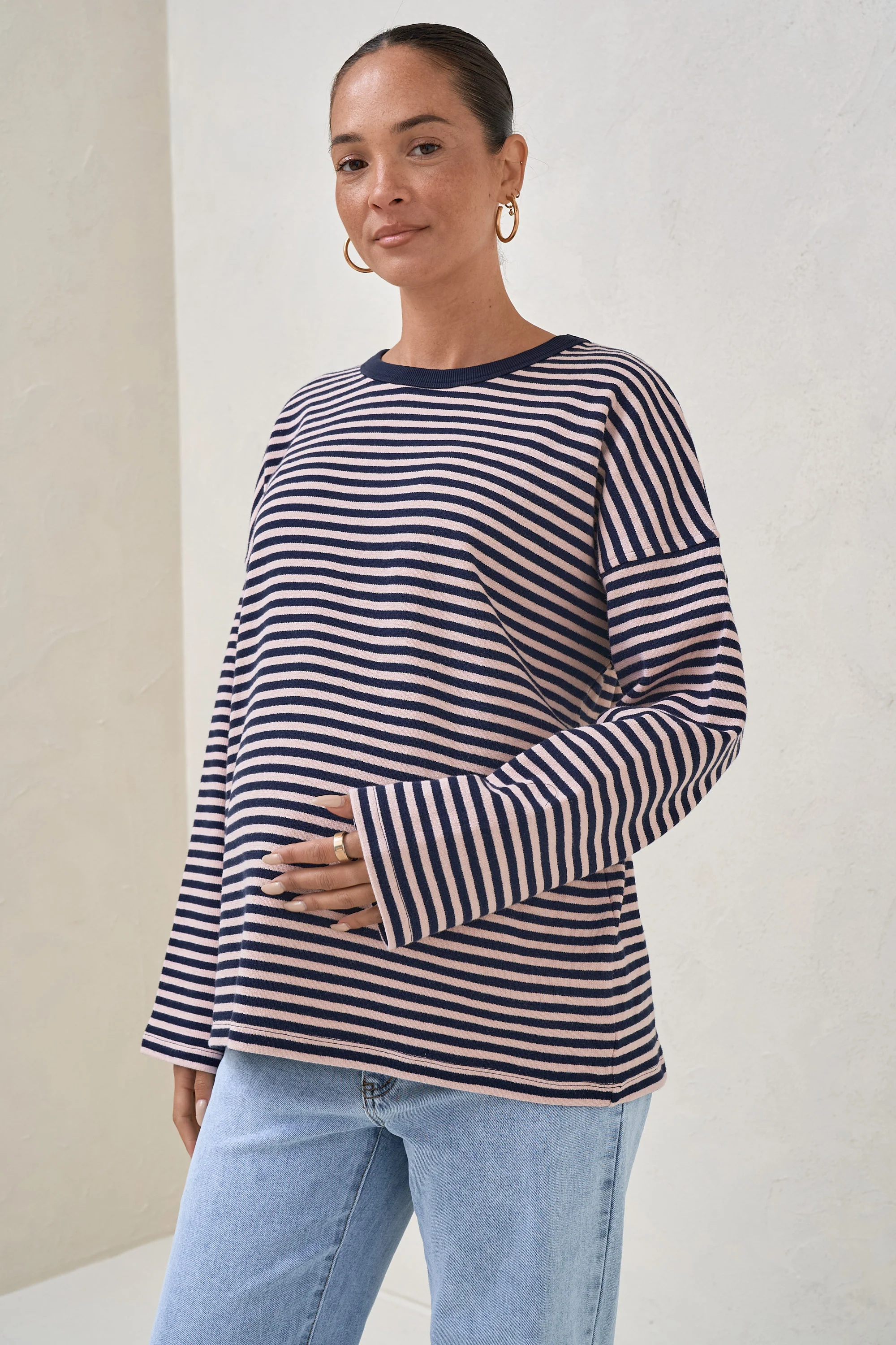 Outline Long Sleeve Top - Navy/Pink - Image 4