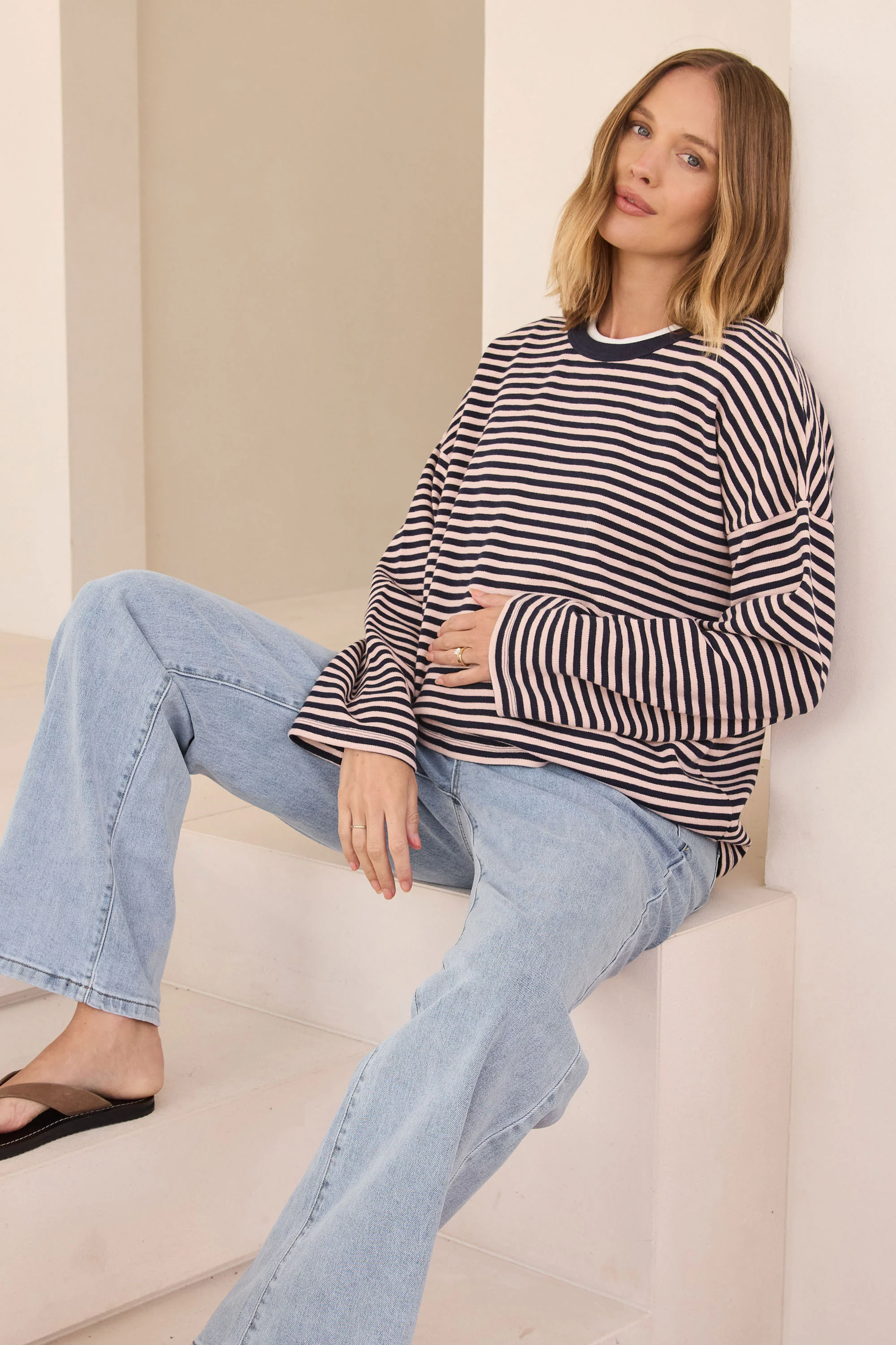 Outline Long Sleeve Top - Navy/Pink - Image 5